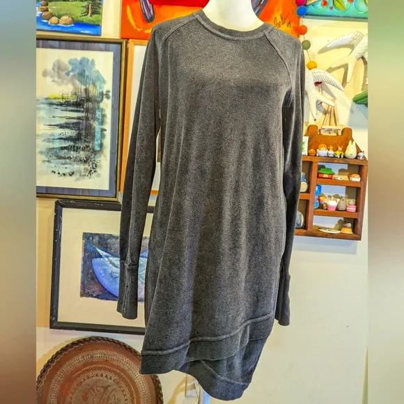 Athleta Velour Criss Cross Dress Charcoal Gray Size Small Sweatshirt Dress SZ Sm - Picture 2 of 12